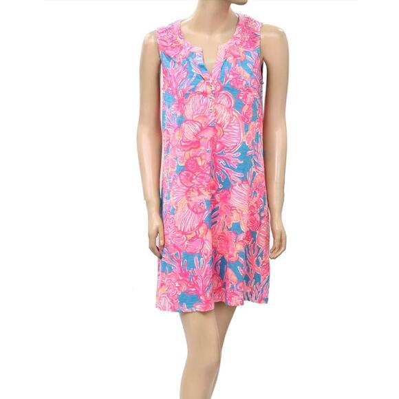 Lilly Pulitzer Sleeveless Dress, Coral Print, Cotton Modal, Summer Beach Resort - Picture 1 of 10